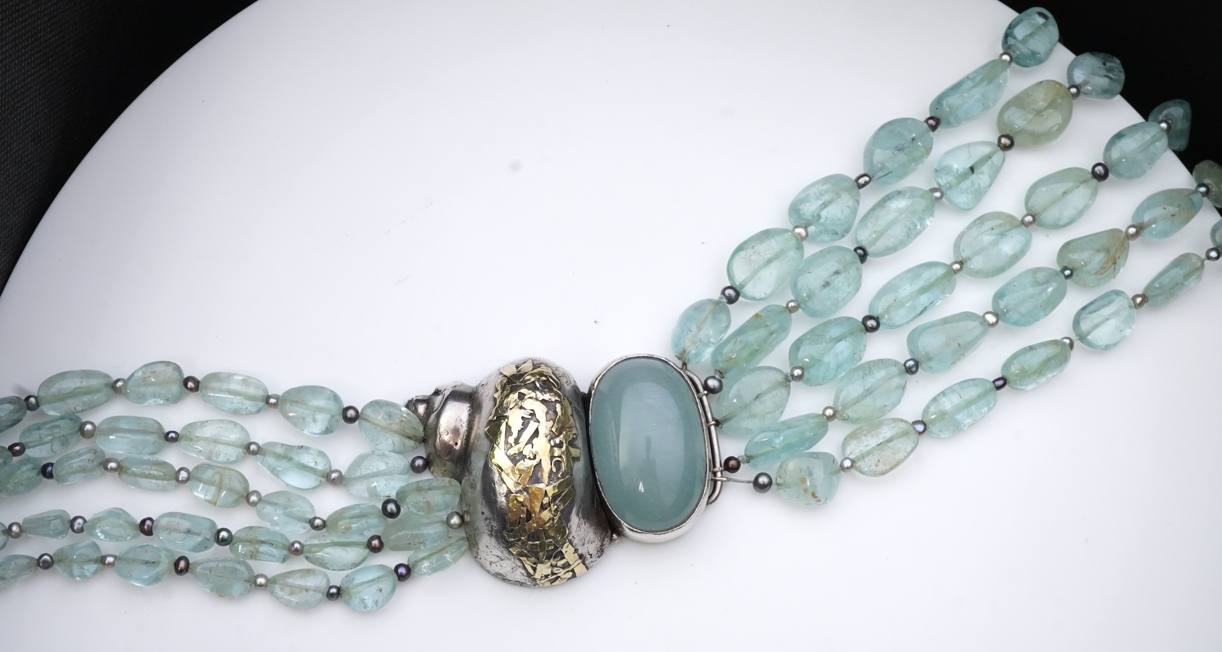 Eileen Coyne, an aquamarine and cultured pearl necklace, circa 2011